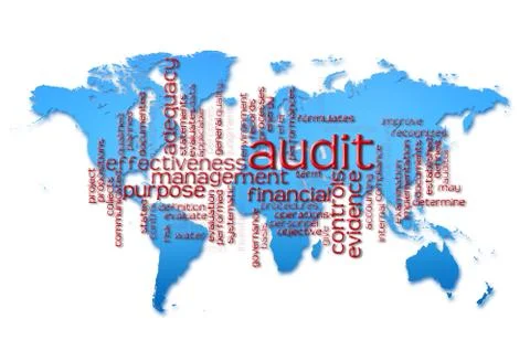 Word Cloud of  audit with world map background Stockillustratie