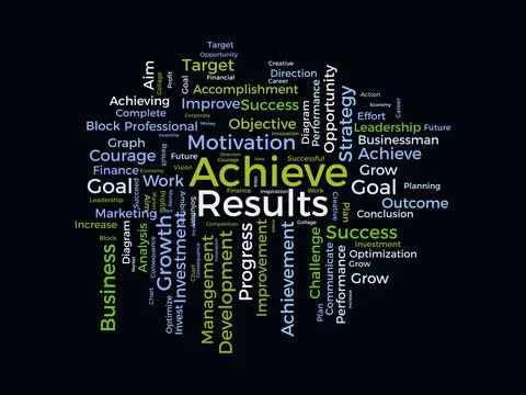 Word cloud background concept for Achieve Results. Marketing growth, financ.. Stock Illustration