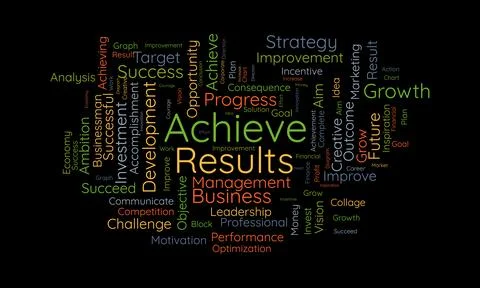 Word cloud background concept for Achieve Results. Marketing growth, financ.. Stock Illustration