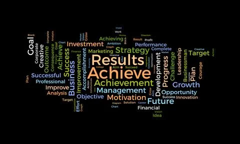 Word cloud background concept for Achieve Results. Marketing growth, financ.. Stock Illustration