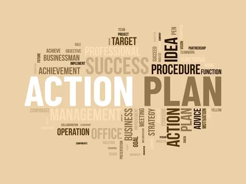 Word cloud background concept for Action Plan. Business idea solution strat.. イラスト素材