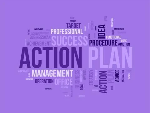 Word cloud background concept for Action Plan. Business idea solution strat.. Stock Illustration