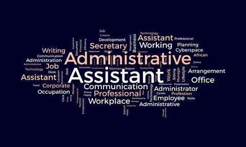 Word cloud background concept for Administrative assistant. Business presen.. Stock Illustration