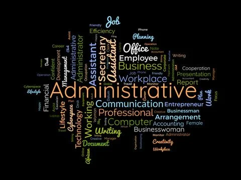 Word cloud background concept for Administrative assistant. Business presen.. Stock Illustration