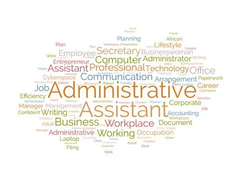Word cloud background concept for Administrative assistant. Business presen.. Stock Illustration