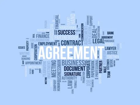 Word cloud background concept for Agreement. Corporate contract document, l.. Stock Illustration