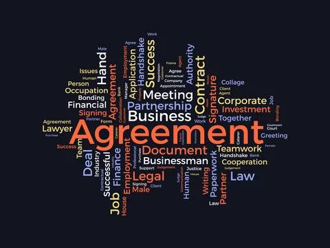 Word cloud background concept for Agreement. Corporate contract document, l.. Stock Illustration