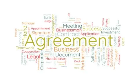 Word cloud background concept for Agreement. Corporate contract document, l.. Stock Illustration