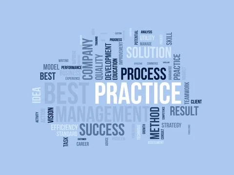 Word cloud background concept for Best Practice. Quality improvement with d.. Illustrazione stock