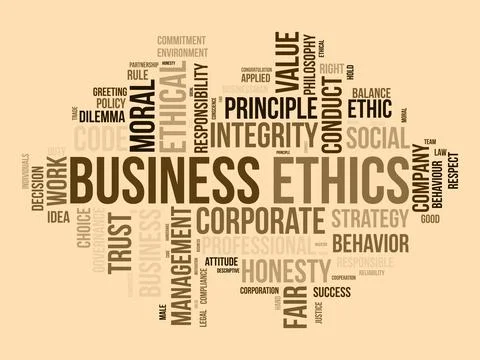 Word cloud background concept for Business Ethics. Corporate integrity, Com.. Stock Illustration