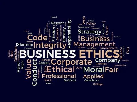 Word cloud background concept for Business Ethics. Corporate integrity, Com.. Stock Illustration