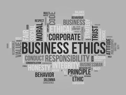Word cloud background concept for Business Ethics. Corporate integrity, Com.. Stock Illustration