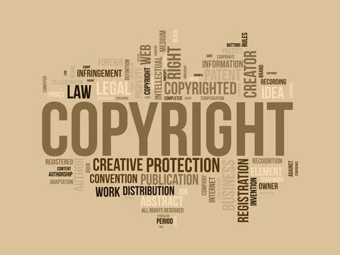 Word cloud background concept for Copyright. Intellectual property, legal t.. Stock Illustration