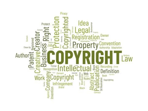 Word cloud background concept for Copyright. Intellectual property, legal t.. Stock Illustration