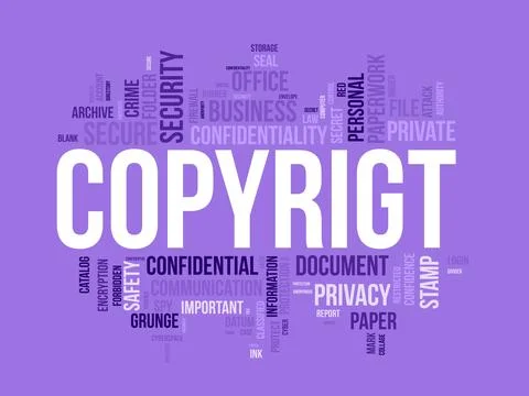 Word cloud background concept for Copyright. Intellectual property, legal t.. Stock Illustration