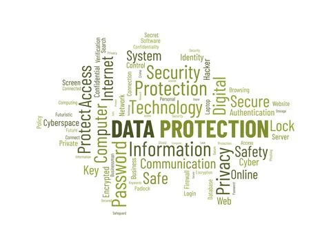 Word cloud background concept for Data protection. Digital security, networ.. 스톡 일러스트
