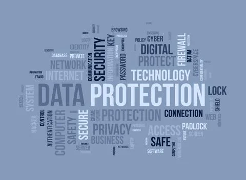 Word cloud background concept for Data protection. Digital security, networ.. Stock Illustration