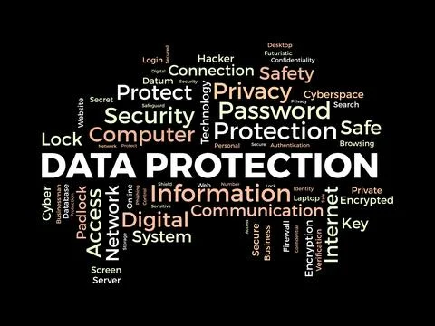 Word cloud background concept for Data protection. Digital security, networ.. Stock Illustration