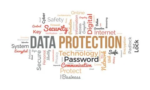 Word cloud background concept for Data protection. Digital security, networ.. Stock Illustration