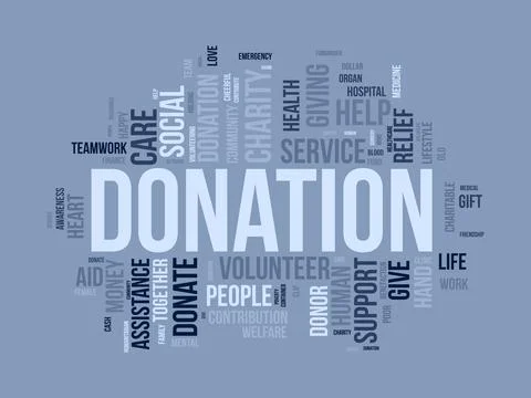 Word cloud background concept for DONATION. charity support, finance contri.. Stock Illustration