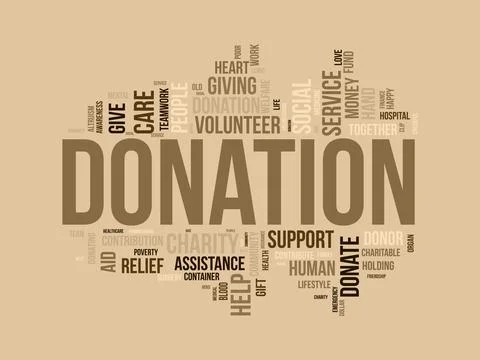 Word cloud background concept for DONATION. charity support, finance contri.. Stock Illustration