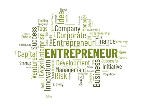 Word cloud background concept for Entrepreneur. Business management, financ.. Stock Illustration