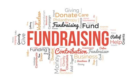 Word cloud background concept for Fundraising. Charity funding, philanthrop.. Stock Illustration