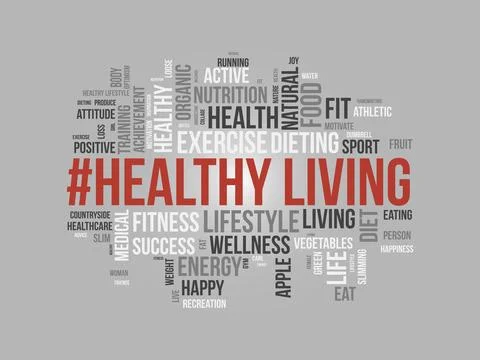 Word cloud background concept for Healthy living. diet exercise, fit lifest.. Stock Illustration