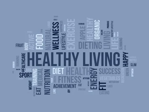 Word cloud background concept for Healthy living. diet exercise, fit lifest.. Stock Illustration