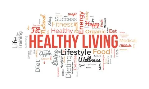 Word cloud background concept for Healthy living. diet exercise, fit lifest.. Stock Illustration