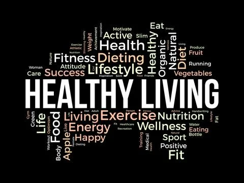 Word cloud background concept for Healthy living. diet exercise, fit lifest.. Stock Illustration