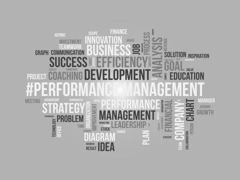 Word cloud background concept for Performance management. Employee commitme.. Illustrazione stock