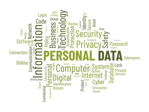 Word cloud background concept for Personal data. Digital safety protection .. Illustrazione stock