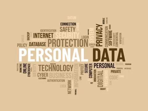 Word cloud background concept for Personal data. Digital safety protection .. Illustrazione stock