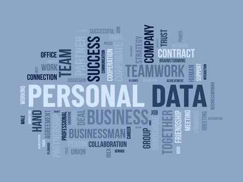 Word cloud background concept for Personal data. Digital safety protection .. Illustrazione stock