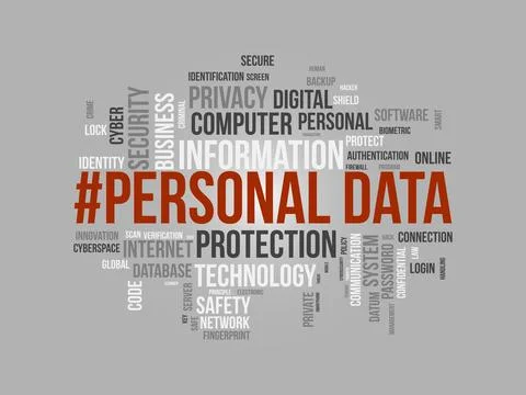 Word cloud background concept for Personal data. Digital safety protection .. Stock Illustration