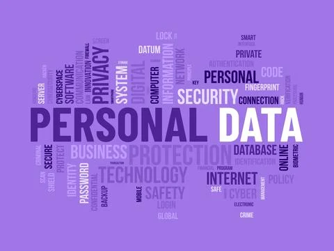 Word cloud background concept for Personal data. Digital safety protection .. Illustrazione stock