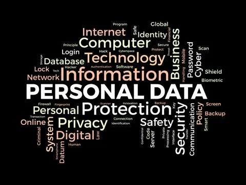 Word cloud background concept for Personal data. Digital safety protection .. Stock Illustration