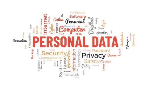 Word cloud background concept for Personal data. Digital safety protection .. Stock Illustration