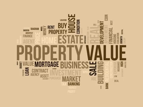 Word cloud background concept for Property value. Investment business, fina.. Stock Illustration