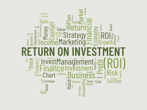 Word cloud background concept for Return on investment (ROI). Business prof.. Stock Illustration