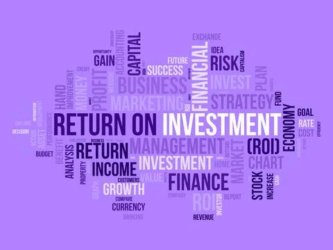 Word cloud background concept for Return on investment (ROI). Business prof.. Stock Illustration
