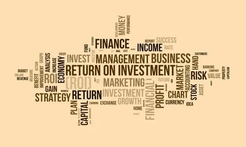 Word cloud background concept for Return on investment (ROI). Business prof.. Stock Illustration