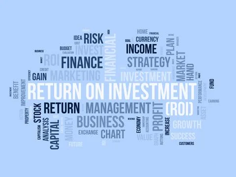 Word cloud background concept for Return on investment (ROI). Business prof.. Stock Illustration