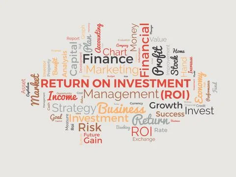 Word cloud background concept for Return on investment (ROI). Business prof.. Stock Illustration
