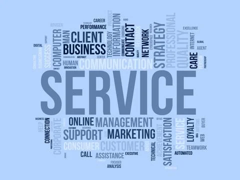 Word cloud background concept for Service. Quality support, client manageme.. Stock Illustration