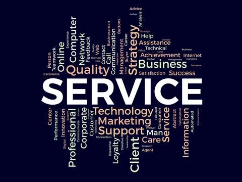 Word cloud background concept for Service. Quality support, client manageme.. Illustrazione stock
