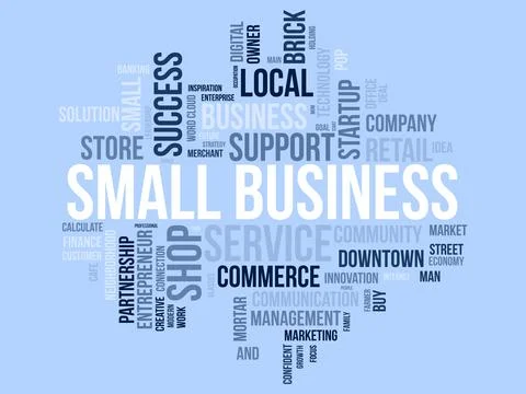 Word cloud background concept for Small business. make success with digital.. Stock Illustration