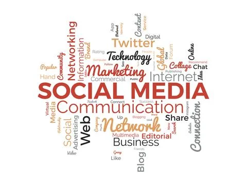 Word cloud background concept for Social media. Global online communication.. Stock Illustration