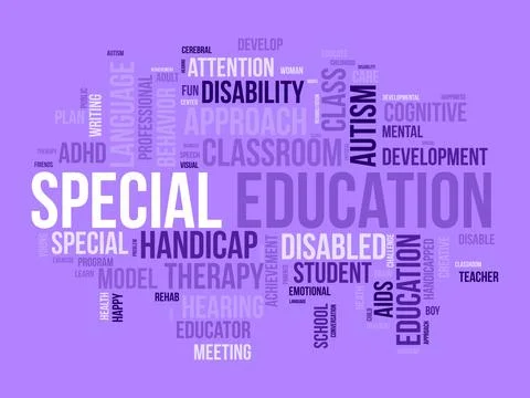 Word cloud background concept for Special Education. Disability development.. Stock Illustration